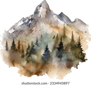 Hand drawn watercolor mountain landscape vector