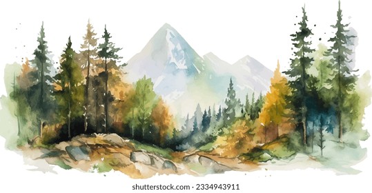 Vector de paisaje de montaña de acuarela dibujado a mano