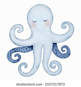 Hand drawn watercolor octopus. Vector illustration. Cartoon style