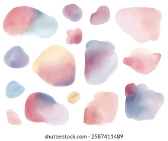 Hand drawn watercolor paint stains banner backgrounds set. Colorful watercolor shapes, brush, blobs, circles. Pastel colors