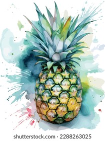 Hand drawn watercolor painting on white background. pineapple, watercolor, fruit, food, vitamins. Sweet delicious pineapple. Vector illustration of fruit pineapple