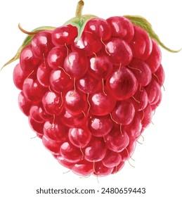 Hand drawn watercolor painting raspberry on white background. Vector illustration of berries