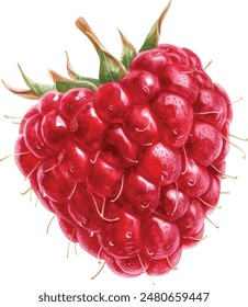 Hand drawn watercolor painting raspberry on white background. Vector illustration of berries