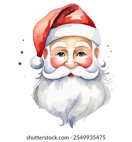 Handgezeichnetes Aquarell-Bild eines Weihnachtsmanns Porträt Vintage-Illustration einzeln auf weißem Hintergrund. Vektorgrafik der Weihnachtssammlung