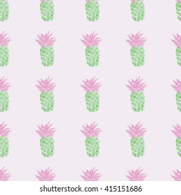 Hand drawn watercolor pattern with pineapples