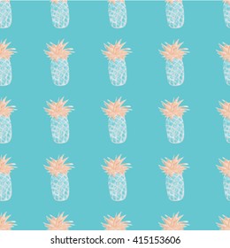 Hand drawn watercolor pattern with pineapples