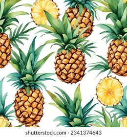 Hand drawn watercolor pineapple painting on white background. Fruit vector illustration. Pattern watercolor fruit.