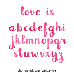 Hand drawn watercolor pink calligraphic font.