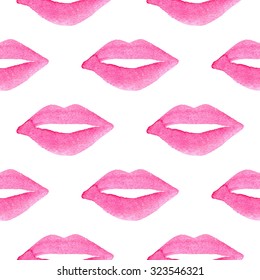 Hand drawn watercolor pink lips. Vector seamless pattern for nail studio and beauty salon, for cards, wallpapers, backgrounds for a valentines day.
