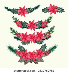 hand drawn of watercolor poinsettia christmas bouquet