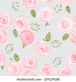  hand drawn watercolor roses and cute little flowers seamless pattern. vector illustration