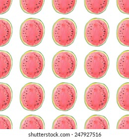 Hand drawn watercolor seamless pattern with watermelon
