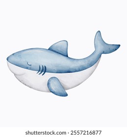 Hand drawn watercolor shark. Vector illustration. Cartoon style