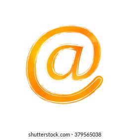 Hand drawn watercolor at sign. Orange sign, white background. Design element illustration for web or typography (magazine, brochure, flyer, poster). 