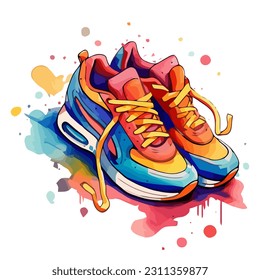 Hand Drawn Watercolor Sneaker Art, A Fusion of Colors and Splash Techniques