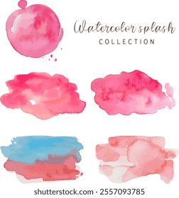 Hand drawn watercolor splash set. Vector graphic of hand drawn pink watercolor splash for wallpaper, background, card invitation, label and postcard