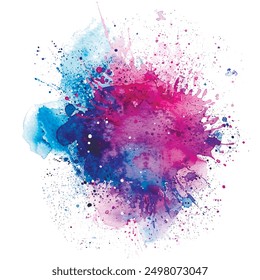 Hand drawn watercolor splash splatter stain brush strokes on white background. Modern colorful artistic grungy aquarelle spot. Trendy isolated design on white. Element. Vector watercolor illustration.