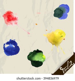 Hand drawn watercolor splashes set. Vector illustration EPS8.