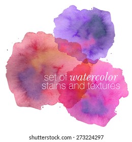 hand drawn watercolor stains with rough strokes and edges in grunge style, stroke brush and the paint texture - isolated on white background vector illustration