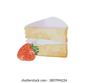 Hand drawn watercolor strawberry cake