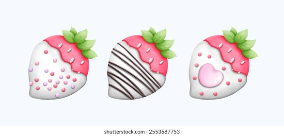 Hand drawn watercolor strawberry illustration for Valentines Day themes. Romantic, cute design perfect for greeting cards, festive decor, and creative digital projects.