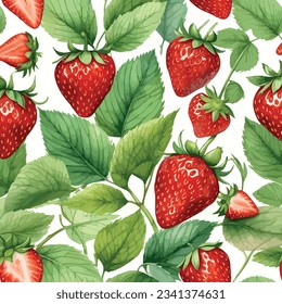 Hand drawn watercolor strawberrys painting on white background. Fruit vector illustration. Pattern watercolor fruit.