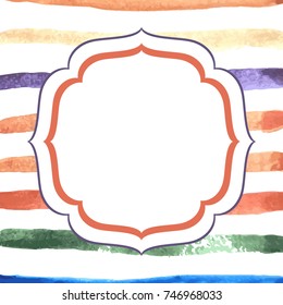 Hand drawn watercolor striped background in red, orange and pink. Grunge washed colorful lines.