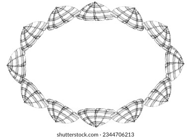 Hand drawn watercolor striped cocktail beach umbrella caleidoscope. Circle wreath frame. Isolated on white background. Design wall art, wedding, print, fabric, cover, card, tourism, travel booklet.