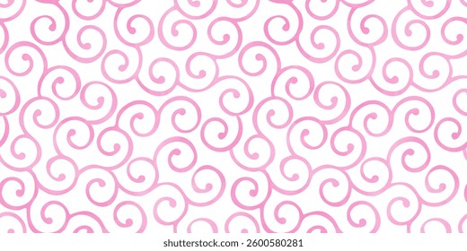 Hand drawn watercolor style  Arabesque pattern called "Karakusa" in Japan, Seamless vector water color texture background, Pink color
