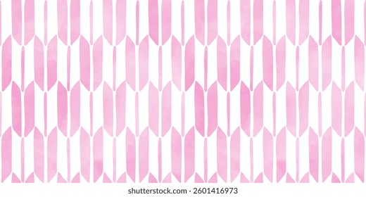Hand drawn watercolor style japanese pattern called "Yagasuri" in Japan, Seamless vector water color texture background, Pink color