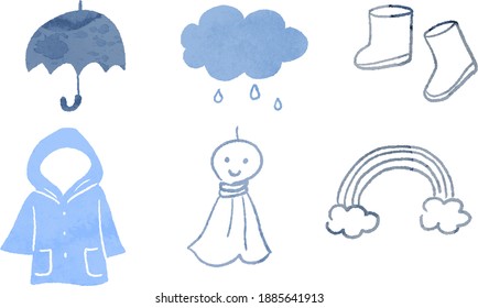 Hand drawn watercolor style rainy season illustration