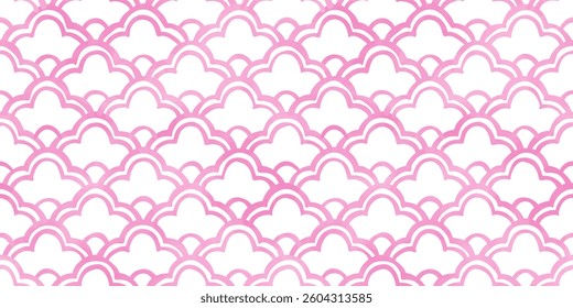 Hand drawn watercolor style  Seigaiha of pink plum blossom, Japanese traditional pattern, Seamless vector background