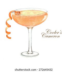 Hand drawn watercolor summer cocktail Cooler's Cameron isolated on the white background. In vector  