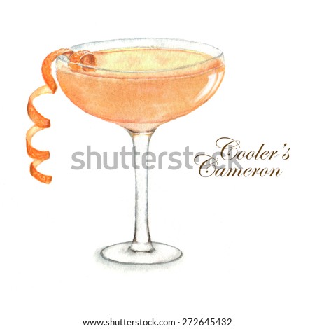 Hand drawn watercolor summer cocktail Cooler's Cameron isolated on the white background. In vector  