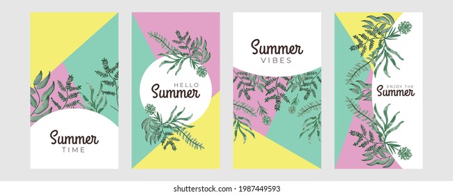 Hand drawn watercolor summer floral invitation card. Beautiful soft floral and leaves greeting card social media post template