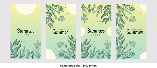 Hand drawn watercolor summer floral invitation card. Beautiful soft floral and leaves greeting card social media post template