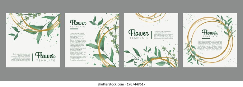 Hand drawn watercolor summer floral invitation card. Beautiful soft floral and leaves greeting card social media post template