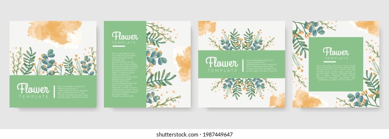 Hand drawn watercolor summer floral invitation card. Beautiful soft floral and leaves wedding invitation card. Hand drawn floral wedding invitation card set