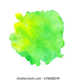 Hand drawn watercolor texture of bright green and yellow colors isolated on the white background.
