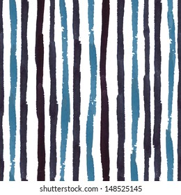 Hand drawn watercolor textured seamless striped background. 