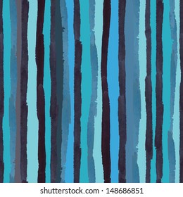 Hand drawn watercolor textured seamless striped background. 
