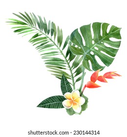 Hand Drawn Watercolor Tropical Plants