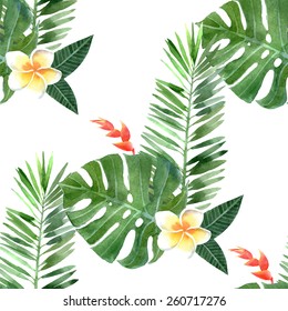 hand drawn watercolor tropical plants seamless