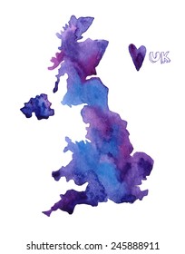 Hand drawn watercolor UK map.