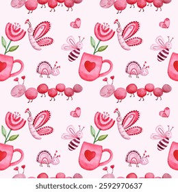 hand drawn of watercolor valentine seamless pattern