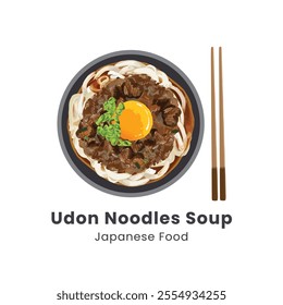 Hand drawn watercolor vector illustration of Udon Noodle Soup Japanese Food 