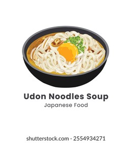 Hand drawn watercolor vector illustration of Udon Noodle Soup Japanese Food 