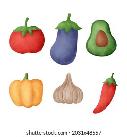 Hand drawn watercolor vegetable set.