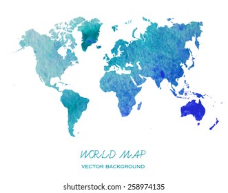 hand drawn watercolor world map isolated on white. Vector version