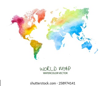 hand drawn watercolor world map isolated on white. Vector version